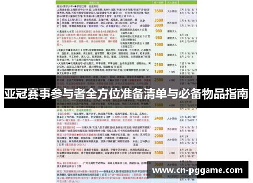 亚冠赛事参与者全方位准备清单与必备物品指南